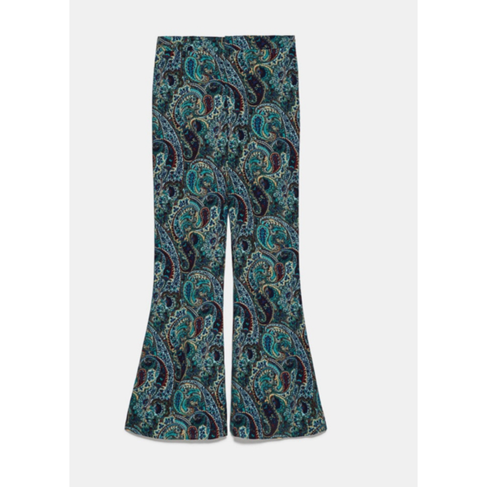Zara Printed Flare Pants Size M Blue Multi flared paisley - Picture 4 of 11